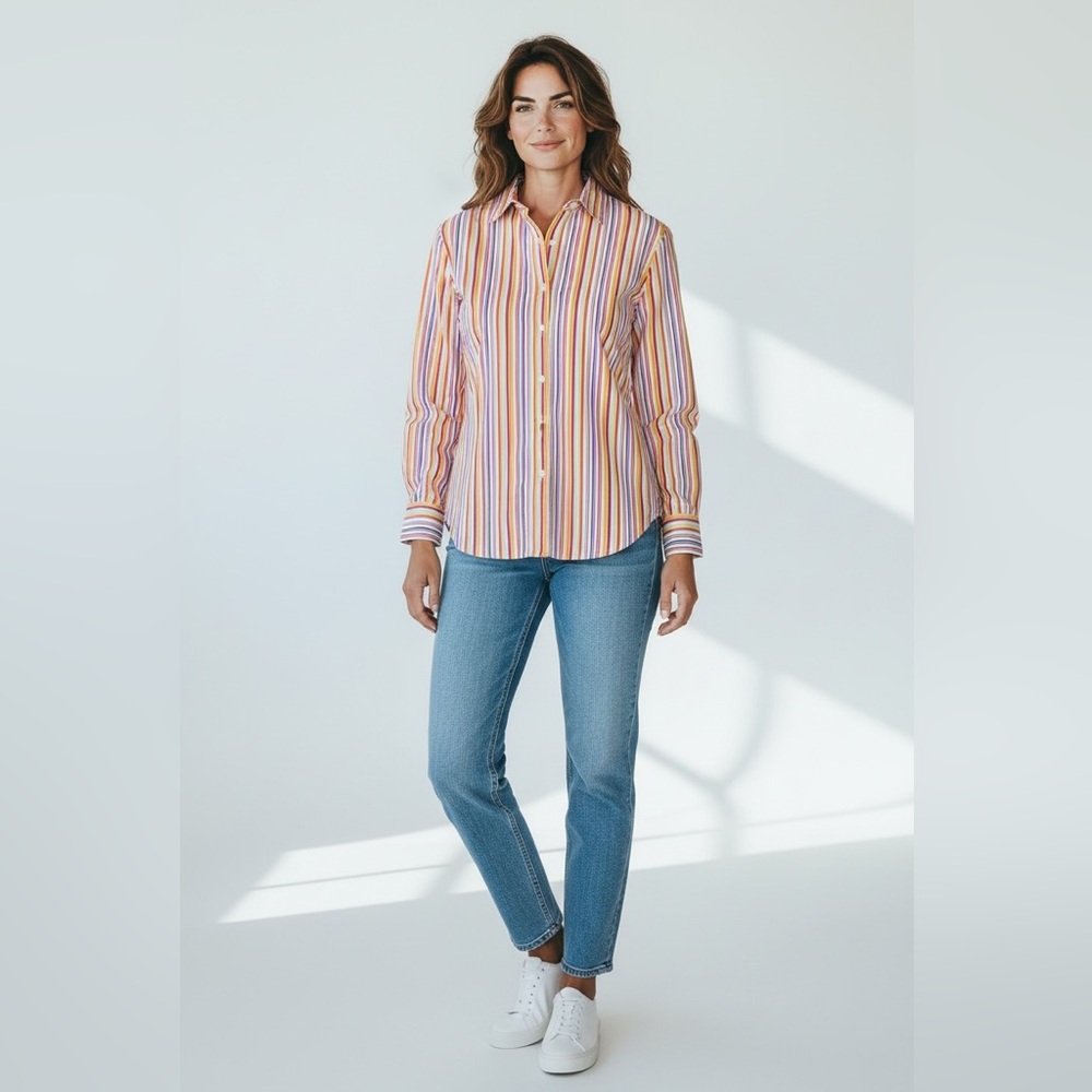Lauren Ralph Lauren Vibrant Striped Button Down Shirt 100% cotton.